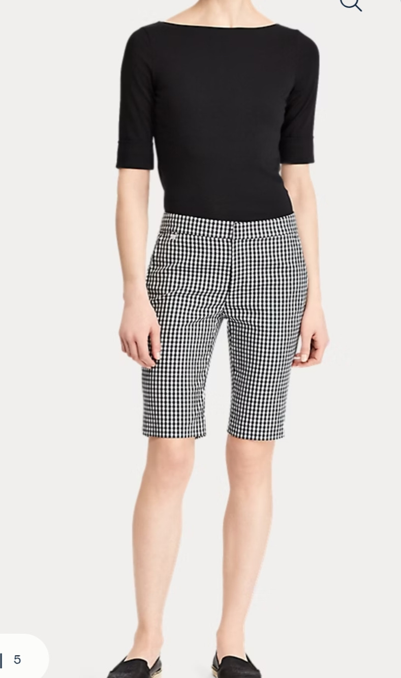 LRL Ralph Lauren Active Women's Stretch Black/White Checked Golf Shorts Sz 6 EUC